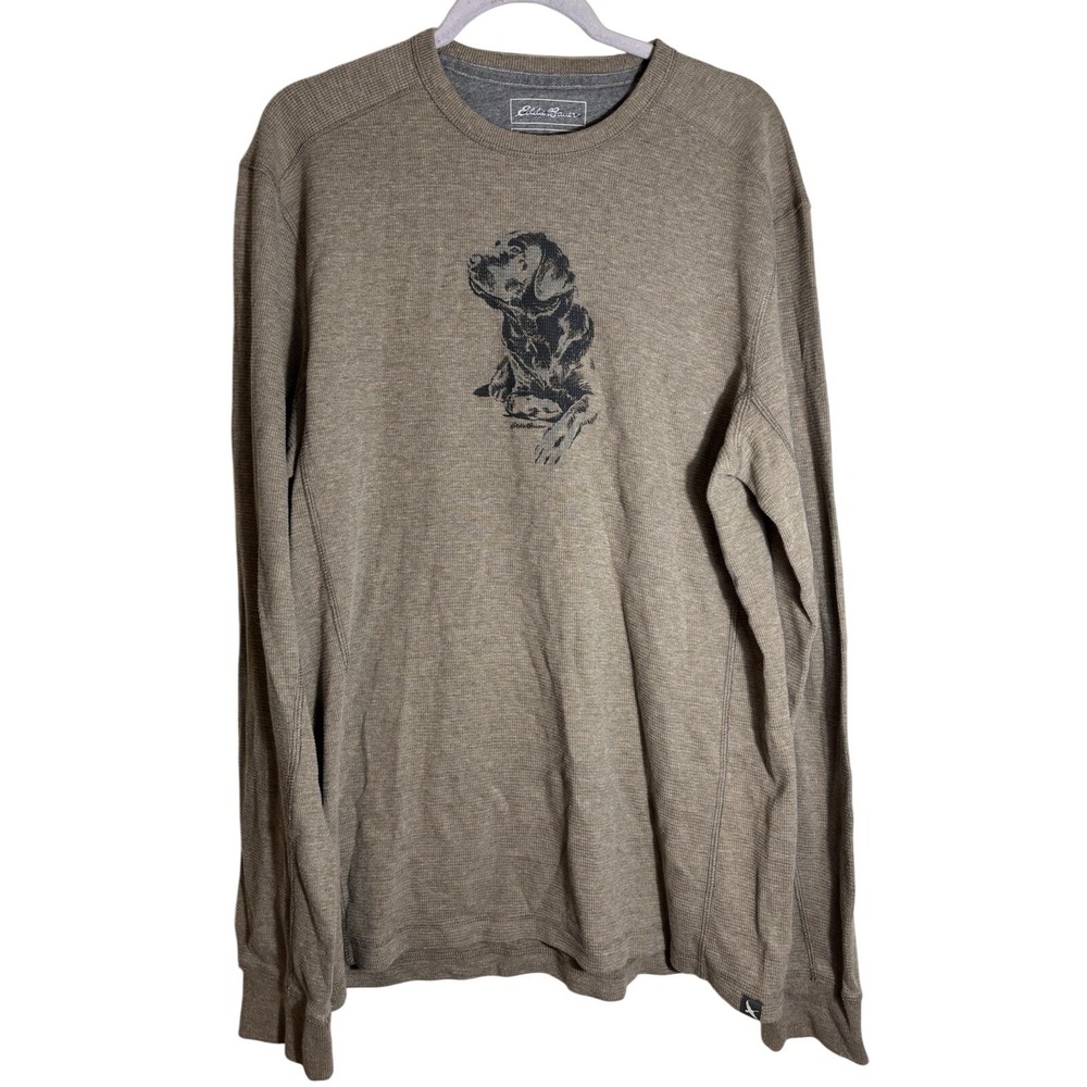 Eddie Bauer Oatmeal Colored Long Sleeve Black Labador Retriever Shirt Size TL‎